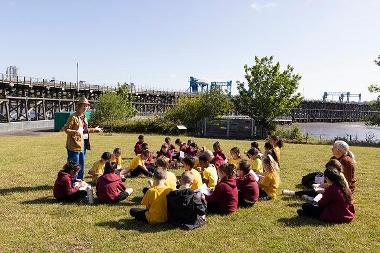 Pupils at St Aidan's storytelling on the riverisde
