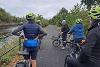 Cyclists on the new path next to the River Derwent